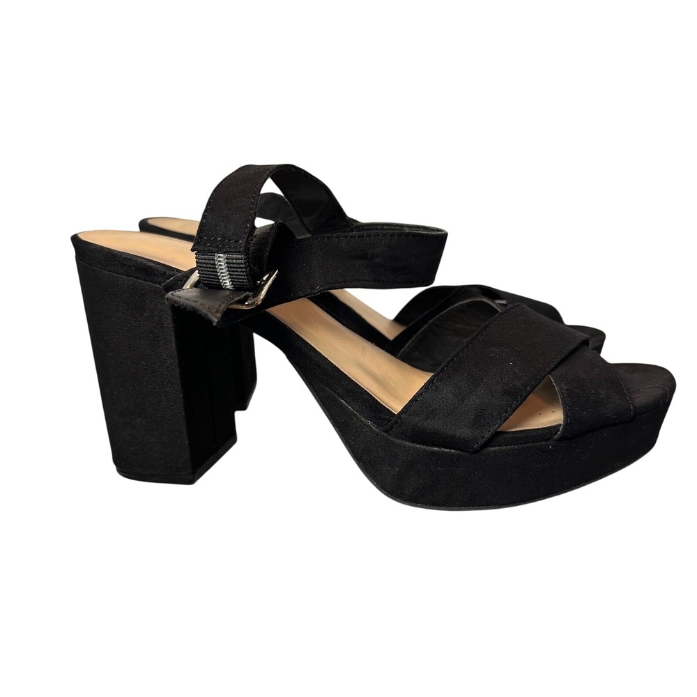 Mossimo Supply Co Black Faux Suede Platform Block Heel Crisscross Sandals 8.5